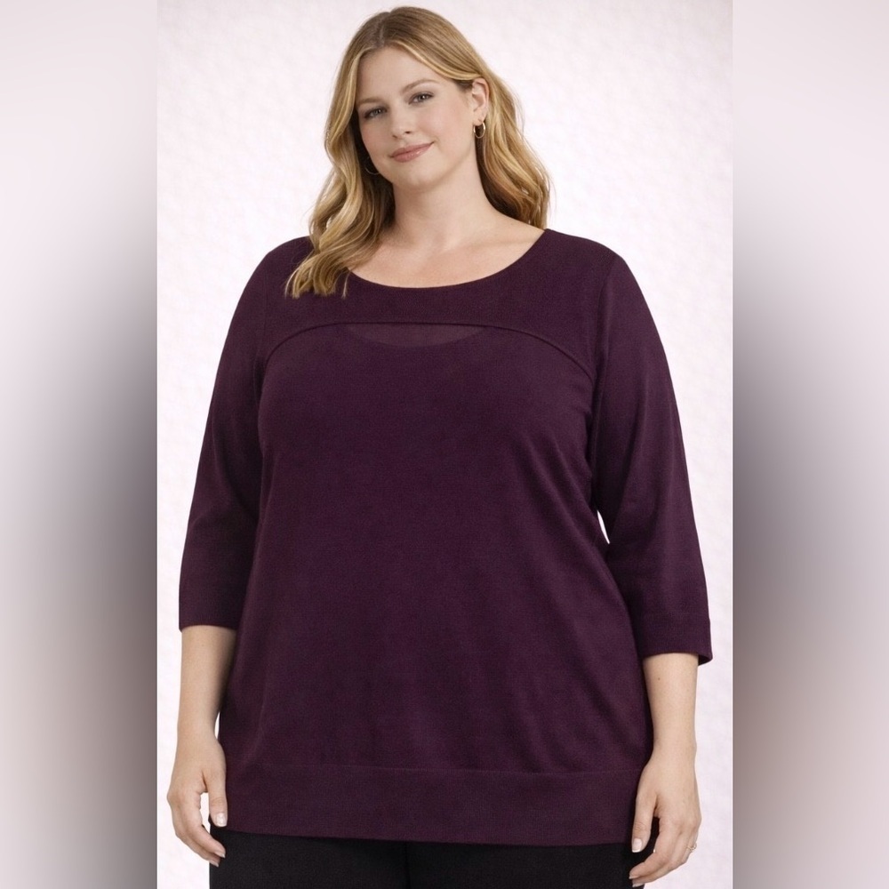 Cable & Guage cutout 3/4 Sleeve Sweater